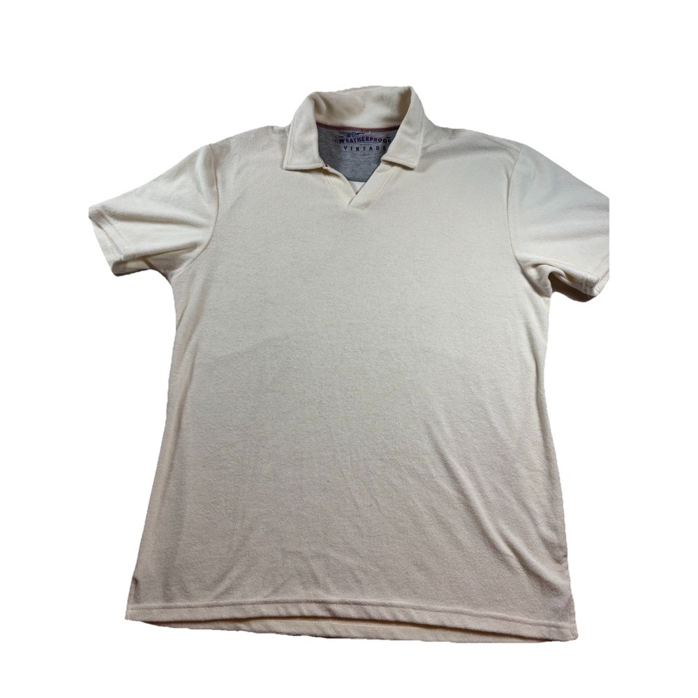 Weatherproof Vintage Mens L Terry Cloth Polo‎ Shirt Cream Retro 70's Cabana Pool